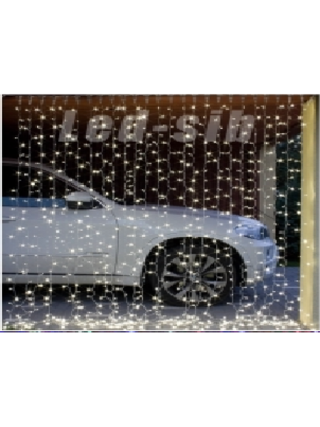 Дождь 3х2м с/д 220В цвет свечения: белый 48 ватт, 600 led, белый провод, IP65 с контроллером.