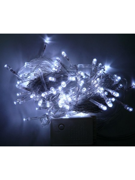 Шнурок 100 LED Белый, черный провод, 7м, коробка 60шт.