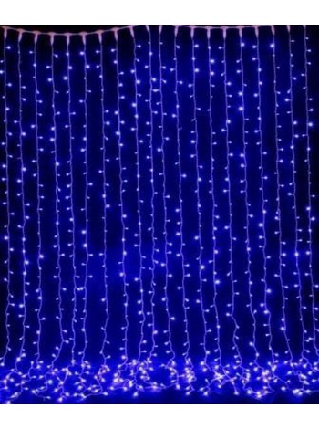 Эл.гир Занавес 576LED Синий, иметация водопада, полу-уличный, белый провод, 2*2,3м. коробка 10шт